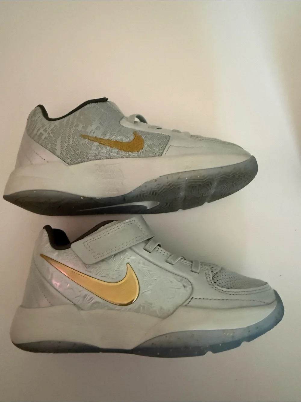 Nike Kids JA 2 Light Gray and Gold Velcro Sneakers